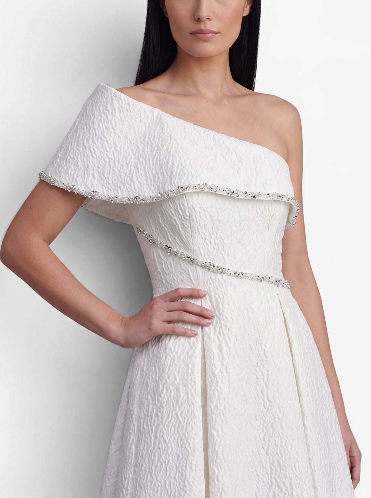 Vintage One-Shoulder Wedding Gown with Crystal Embellishments and Princess Skirt W1926.26  Vintage 
