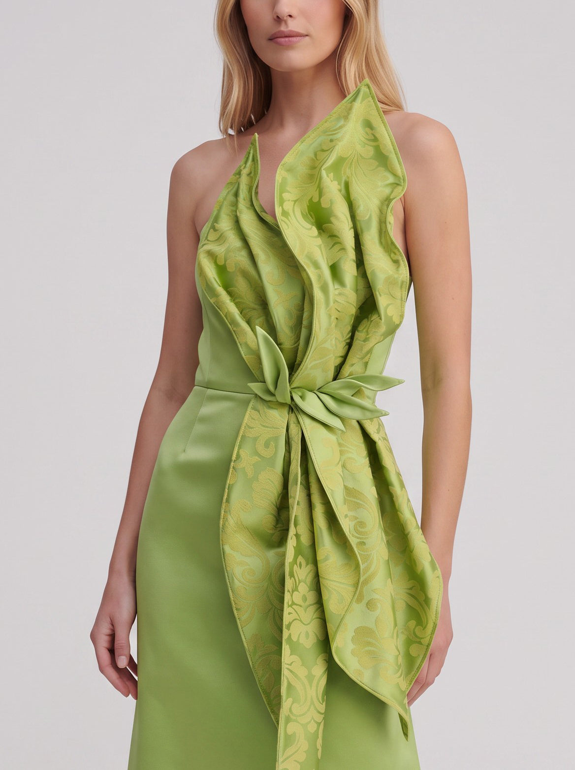 Vintage Green One-Shoulder Elegant Dress W1926.2  Vintage 