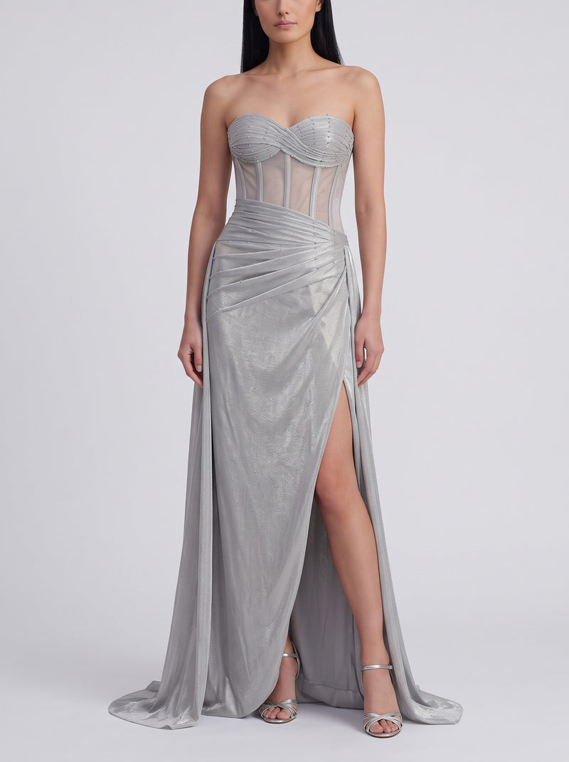 Vintage Silver Draped Corset Evening Gown W1926.30  Vintage 