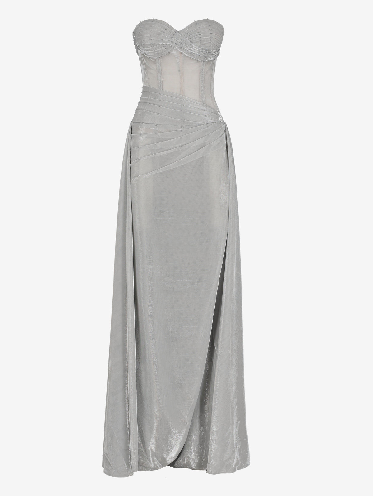 Vintage Silver Draped Corset Evening Gown W1926.30  Vintage 