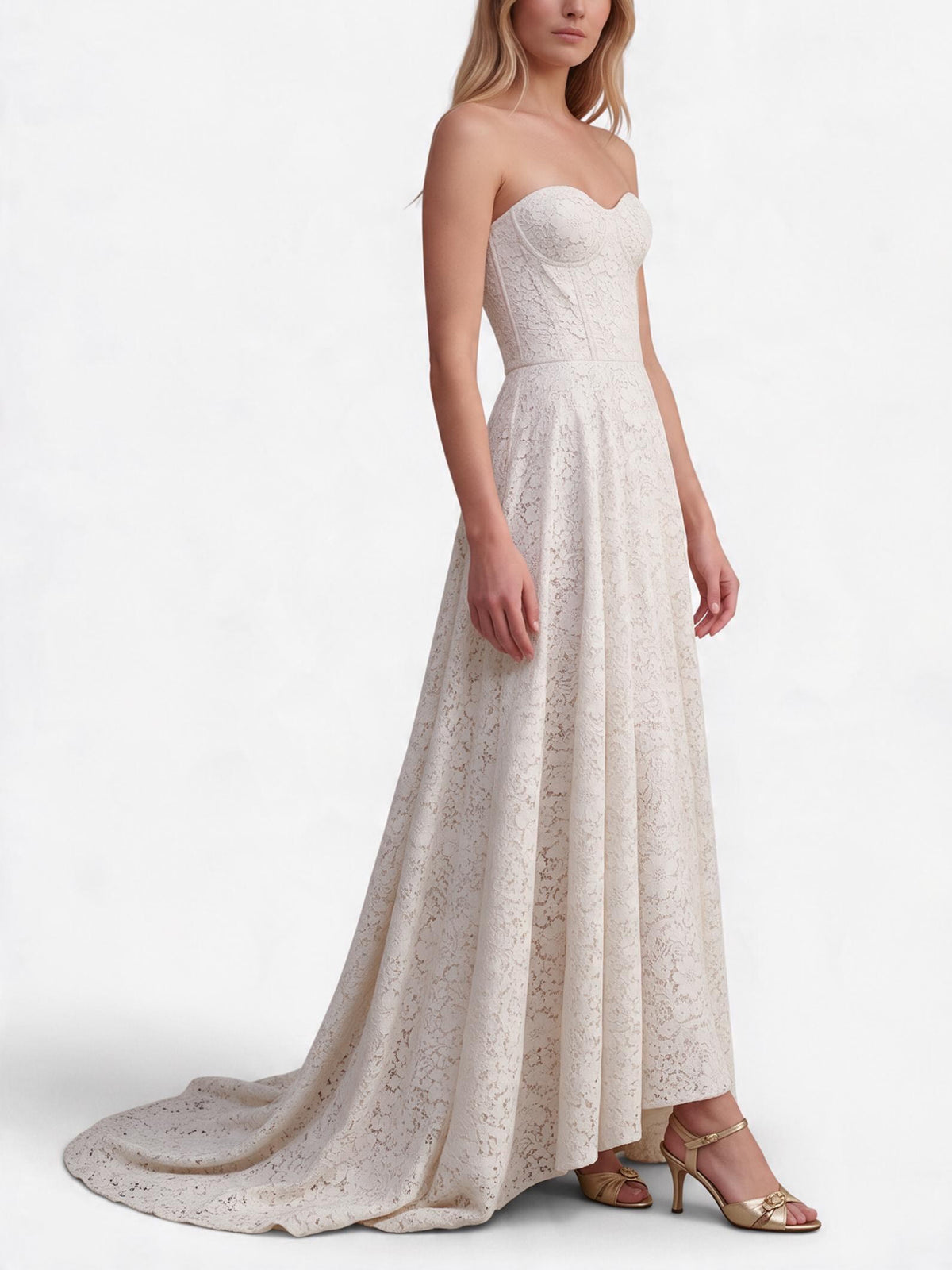 Vintage Floral Lace Wedding Dress with Train W1926.47  Vintage 