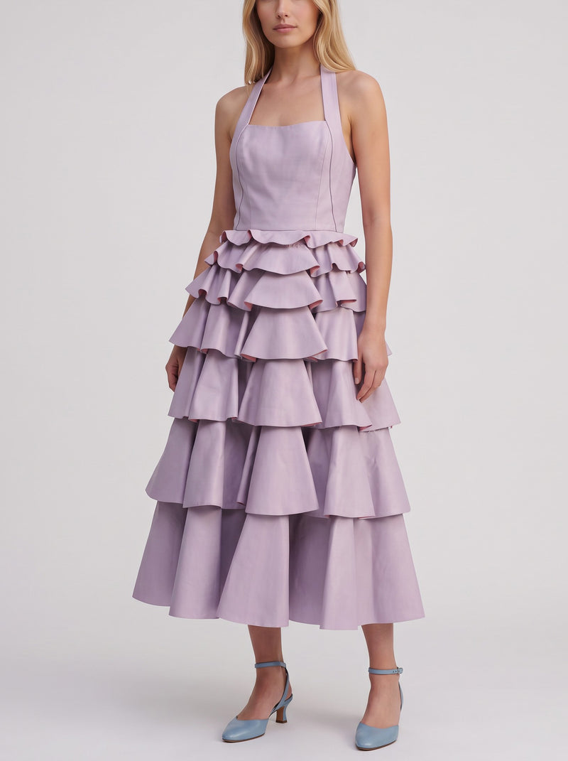 Vintage Lilac Halter Neck Ruffled Ceremony Dress W1926.50  Vintage 