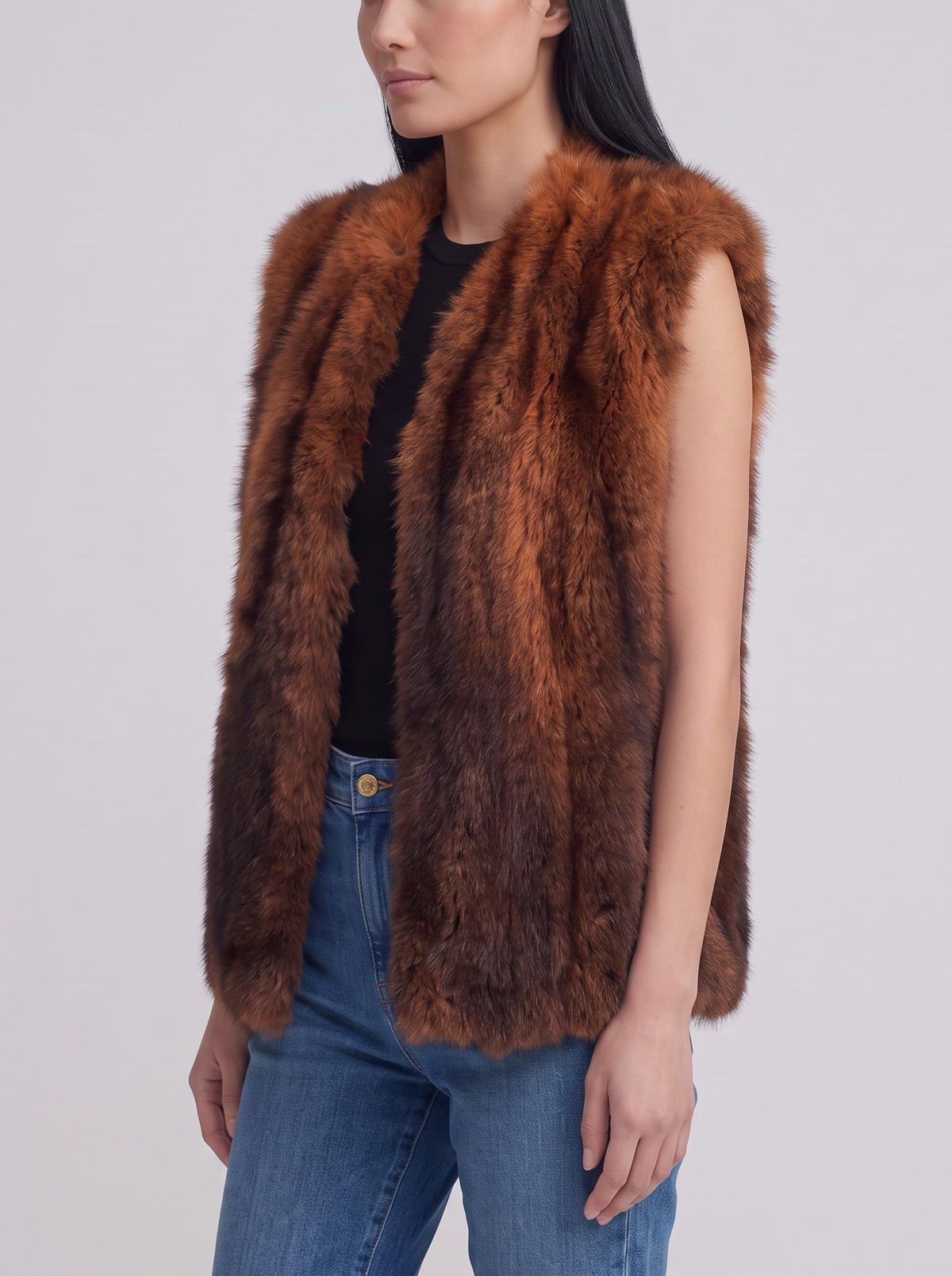 Vintage Brown Fur Button-Front Vest W27526.204  Vintage 