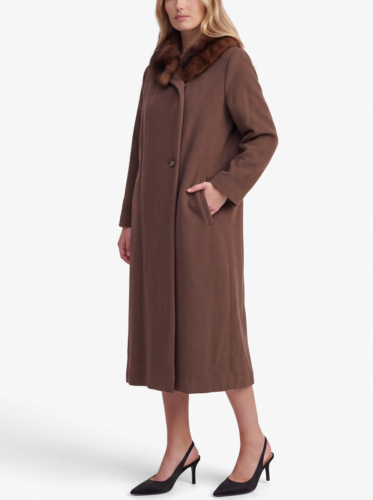 Vintage Double-Breasted Coat with Fur-Trimmed Hood W27526.211  Vintage 
