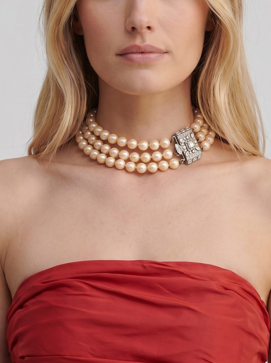 Vintage Three-Strand Faux Pearl Necklace W290626.2  Vintage 
