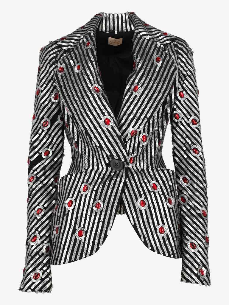 Structured Sequin Stripe Blazer with Ruby Cabochons - Archival Vivienne Westwood AR141  Vivienne Westwood 