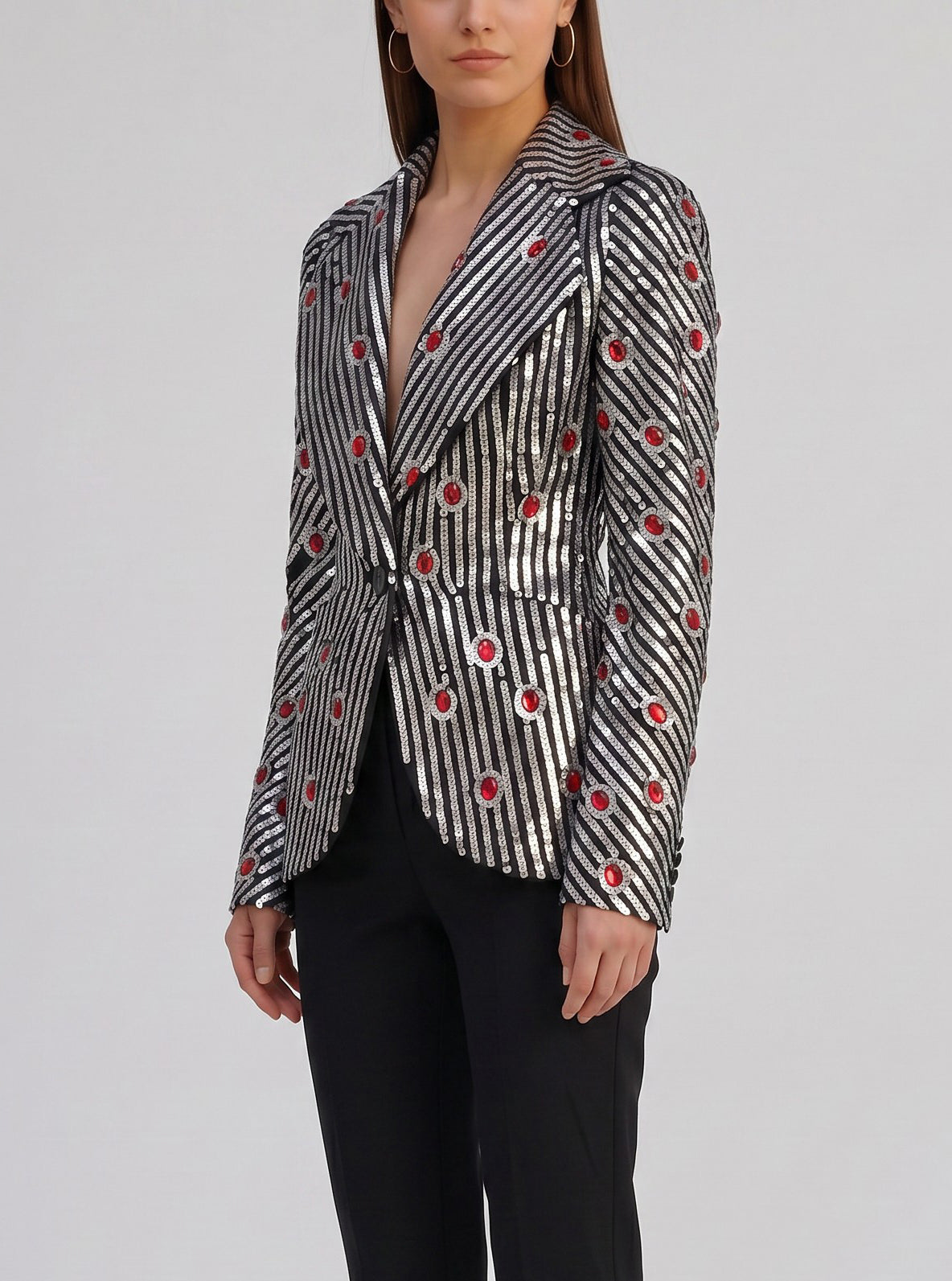 Structured Sequin Stripe Blazer with Ruby Cabochons - Archival Vivienne Westwood AR141  Vivienne Westwood 