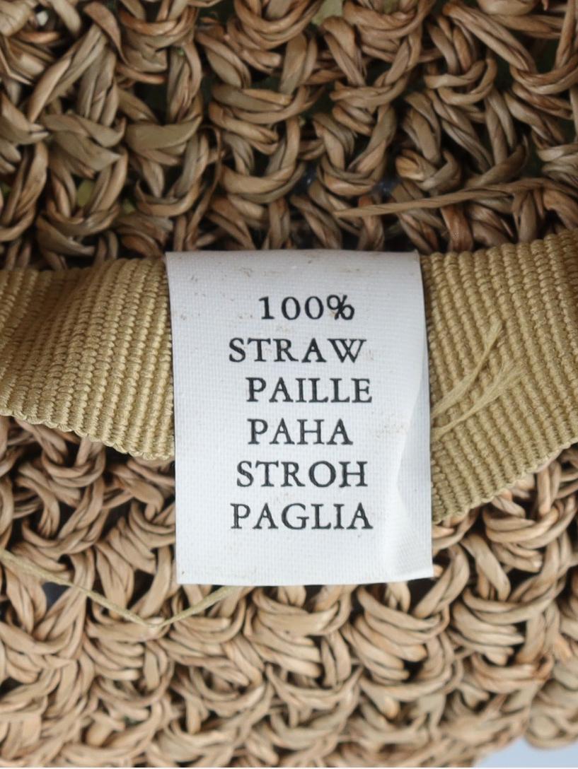 Woven Straw Hat with Ivory Floral Detail BR150622.21  Vintage 