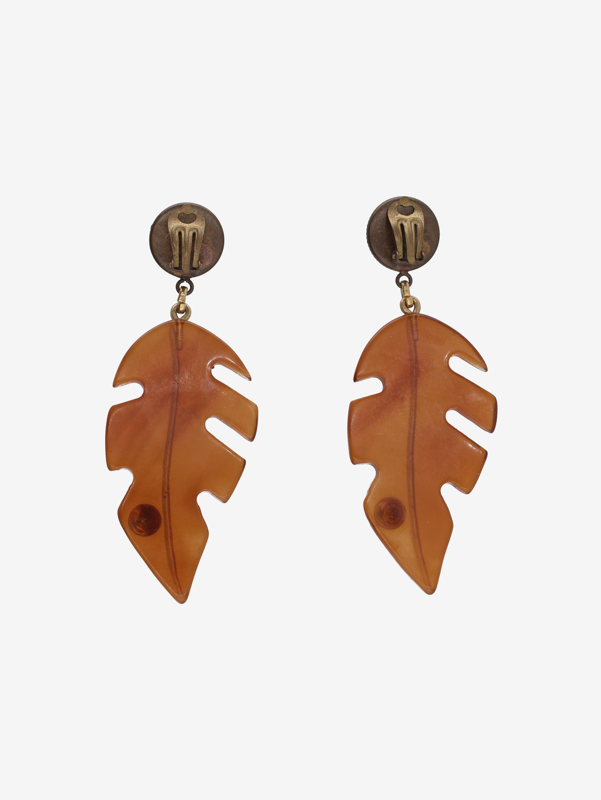 Vintage Amber Leaf-Shaped Pendant Earrings W13426.56  Vintage 