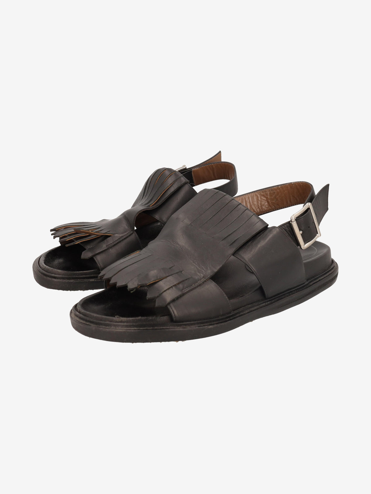 Marni Fringe Fussbett Sandal in Black Leather MU260321.49  Marni 