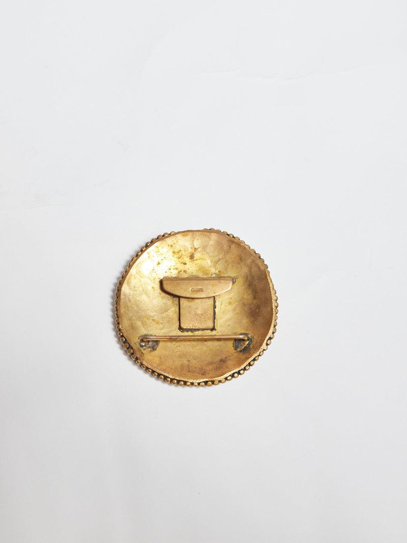 1980s brass Chanel buckle with purple stone B0045  Chanel 