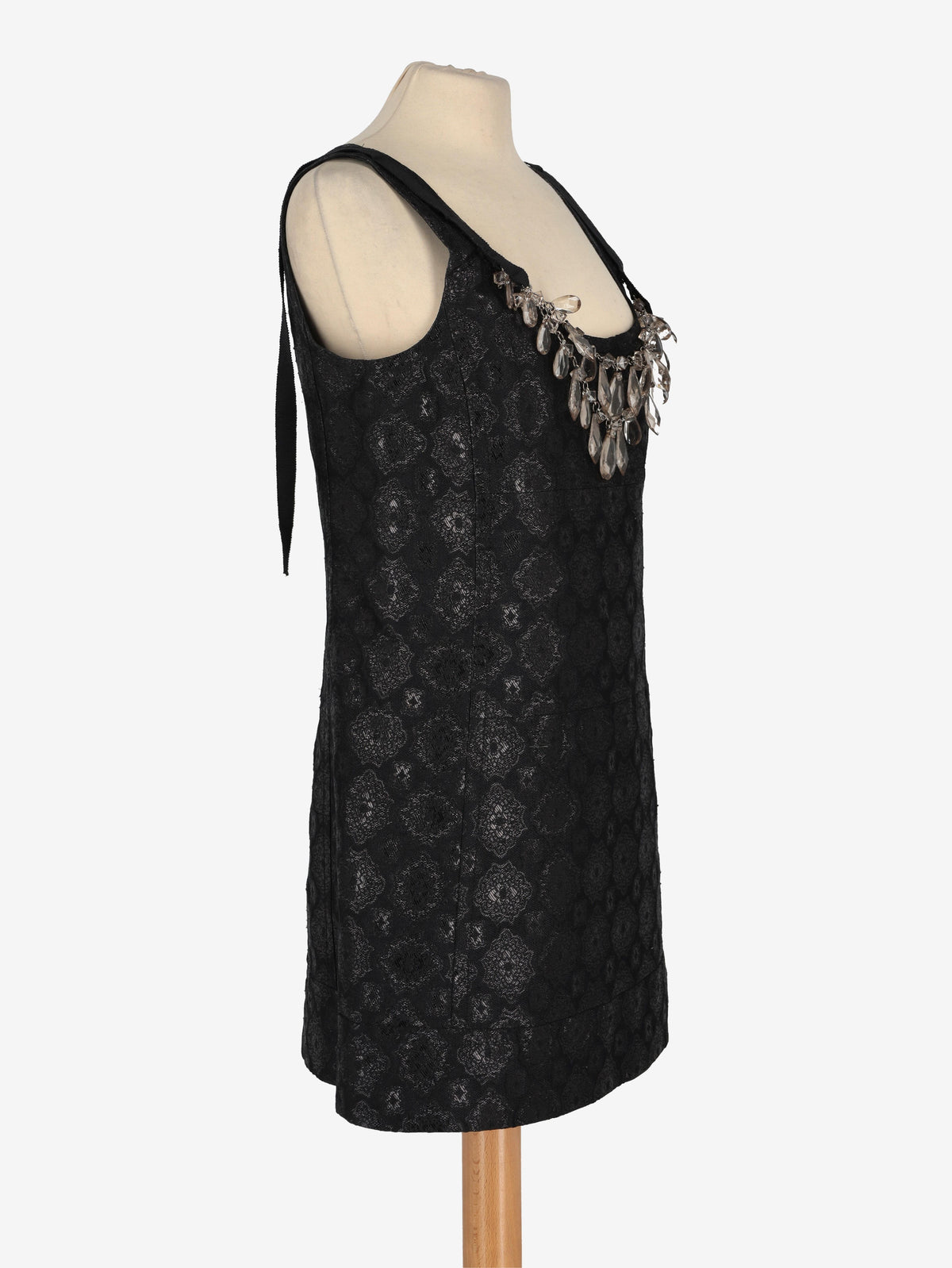 Prada Sleeveless Dress with Crystal Necklace Detail W22070605  Prada 