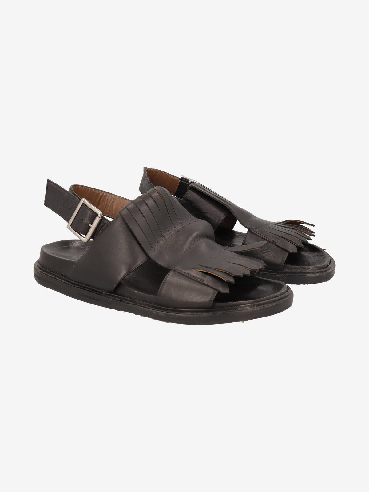 Marni Fringe Fussbett Sandal in Black Leather MU260321.49  Marni 