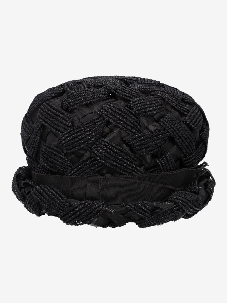 Vintage 1960s Midnight Black Woven Straw Pillbox Hat BR004746  Vintage 