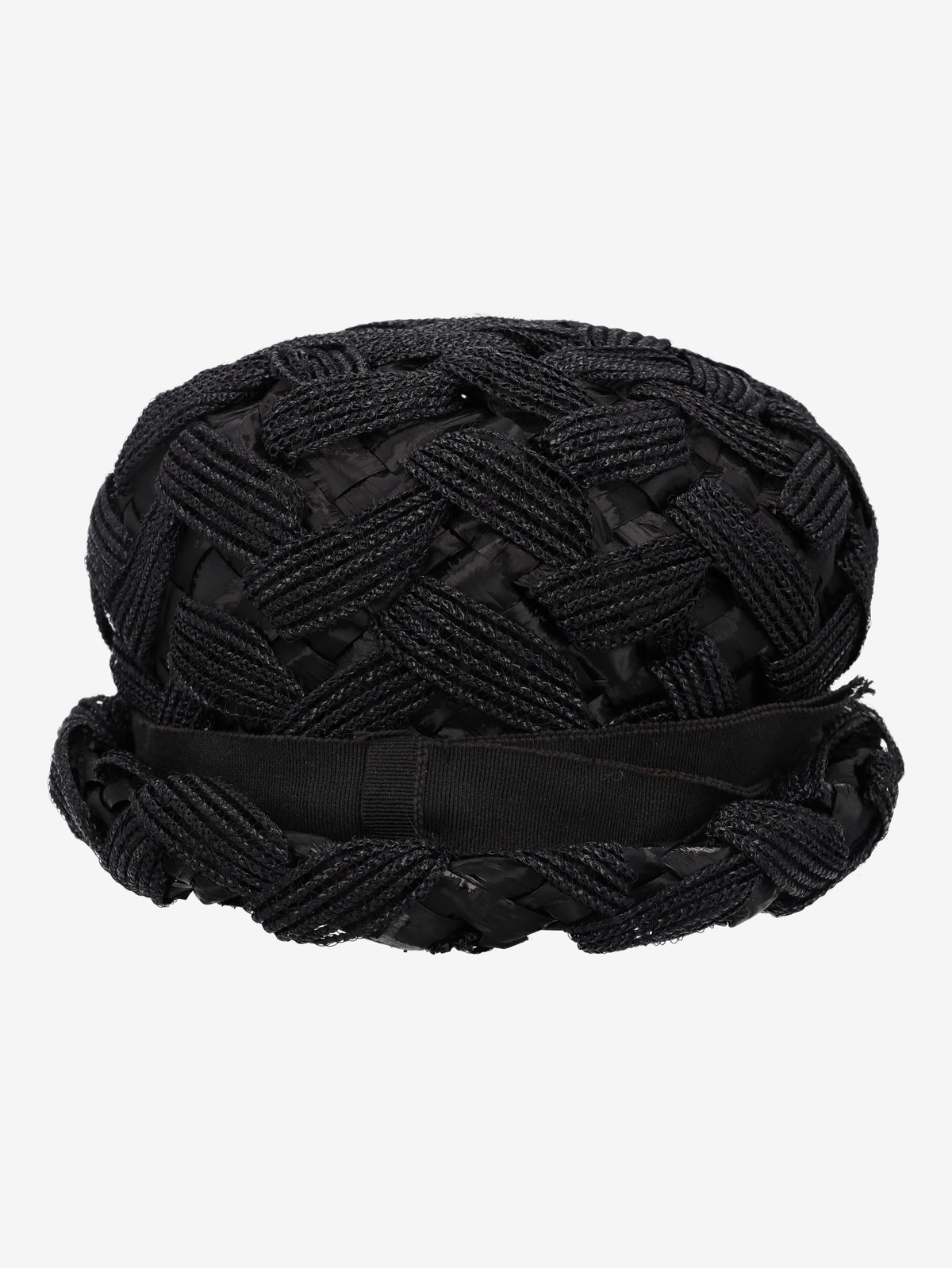 Vintage 1960s Midnight Black Woven Straw Pillbox Hat BR004746  Vintage 
