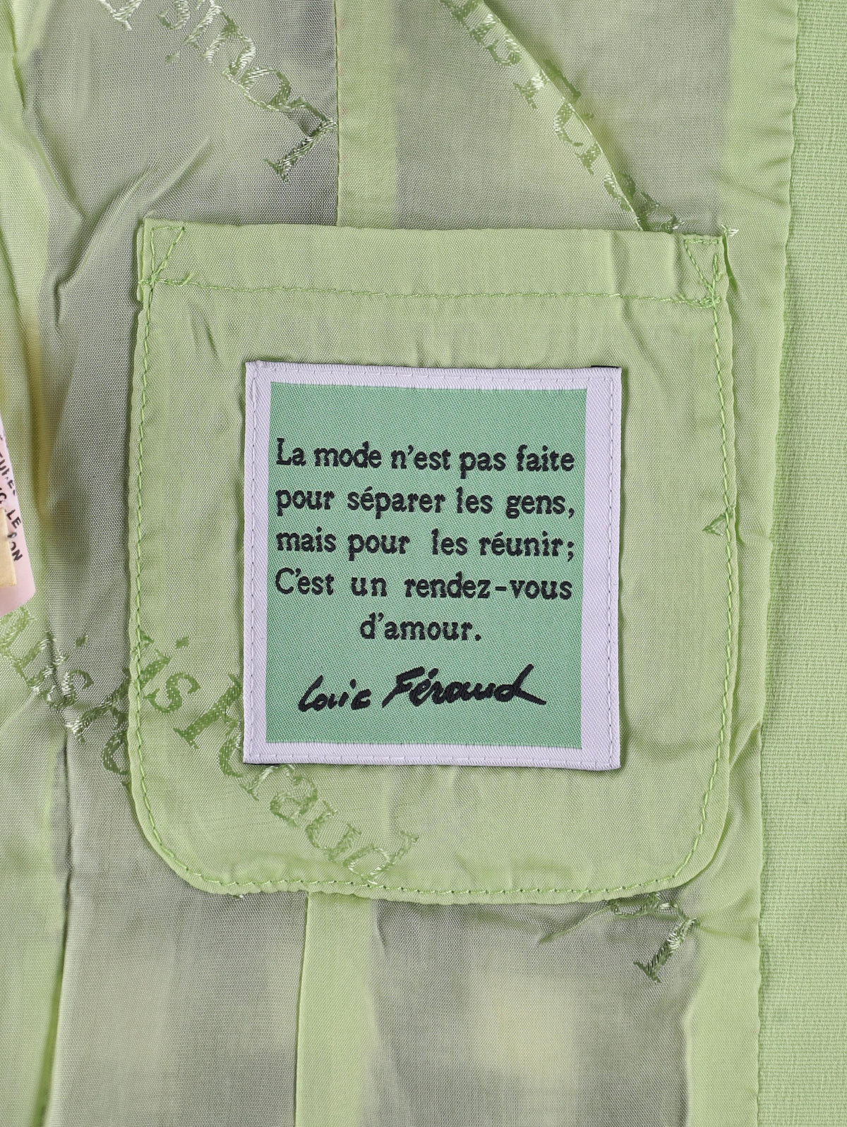 Vintage Two-Piece Suit with Acid Green Hem Details W7426.26  Louis Feraud 