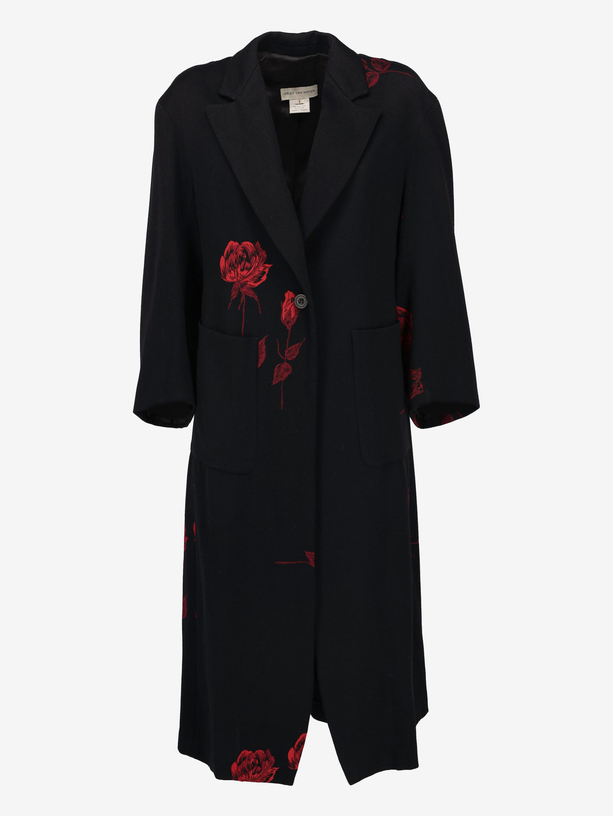Dries Van Noten Wool Coat with Red Rose Motif W7426.21  Dries Van Noten 