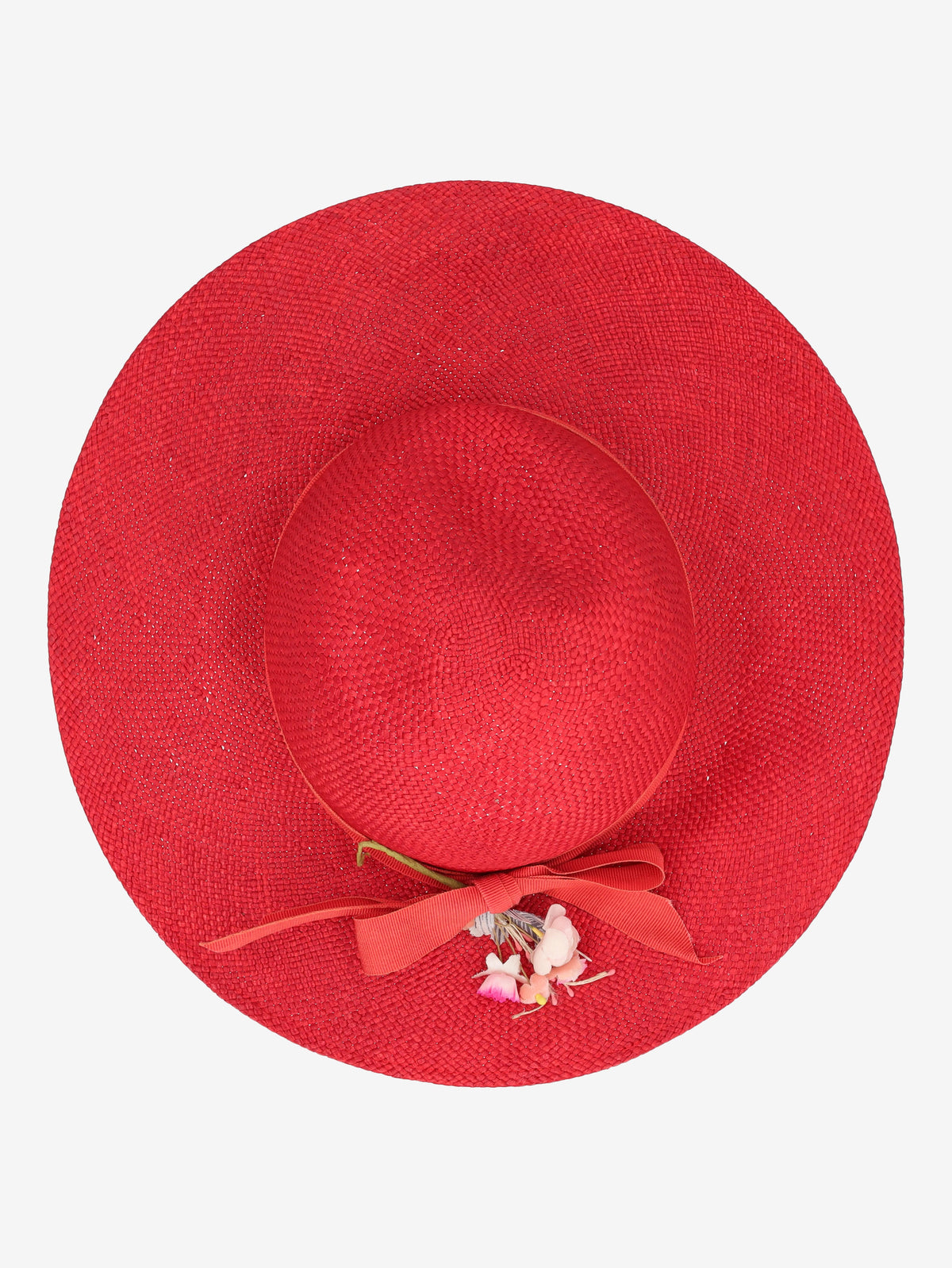 Vintage Red Straw Hat with Floral Trim BR5522.24  Vintage 
