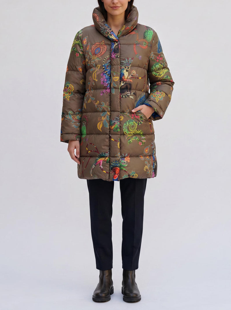 Etro Multicolor Printed Puffer Jacket with Tropical Animal Motifs CVM26.22.38  Etro 