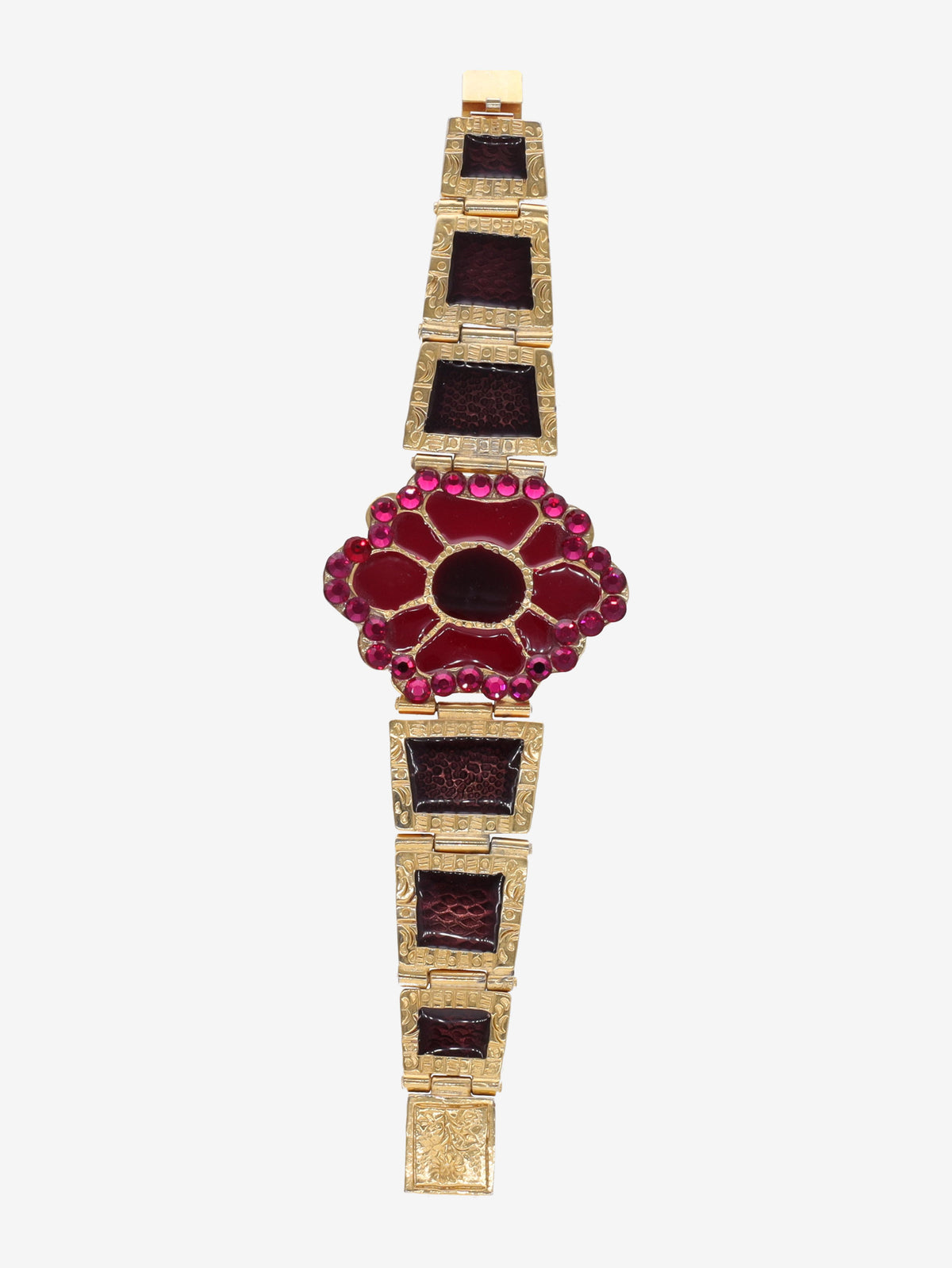Vintage Watch-Style Bracelet with Pink Floral Centerpiece W13426.69  Vintage 