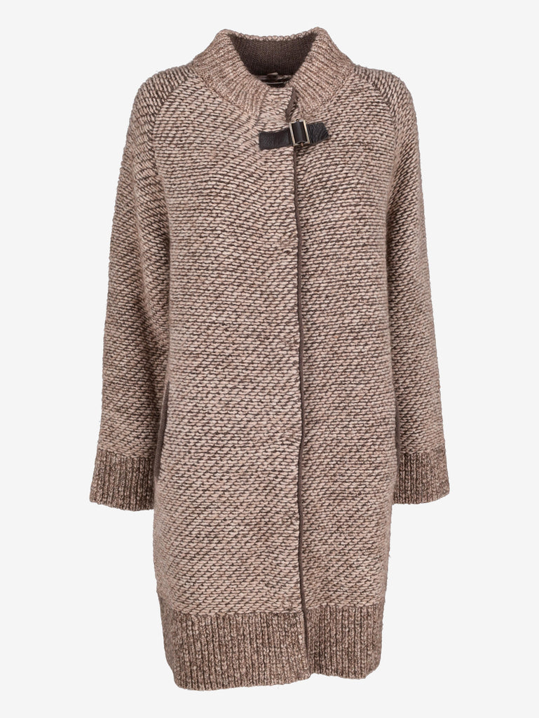 Falconeri Textured Knitted Long Coat with Buckle Detail CVM26.22.6  Falconeri 