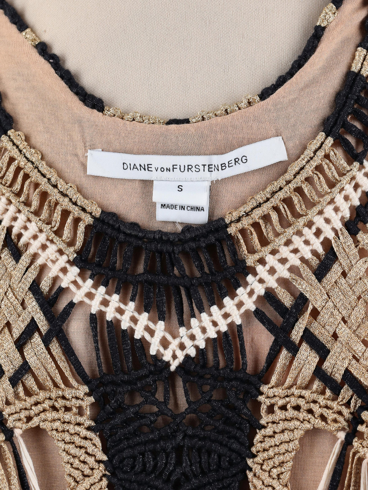 Diane von Furstenberg Long Dress with Silk Skirt and Crochet Bodice W7426.39  Diane Von Furstenberg 