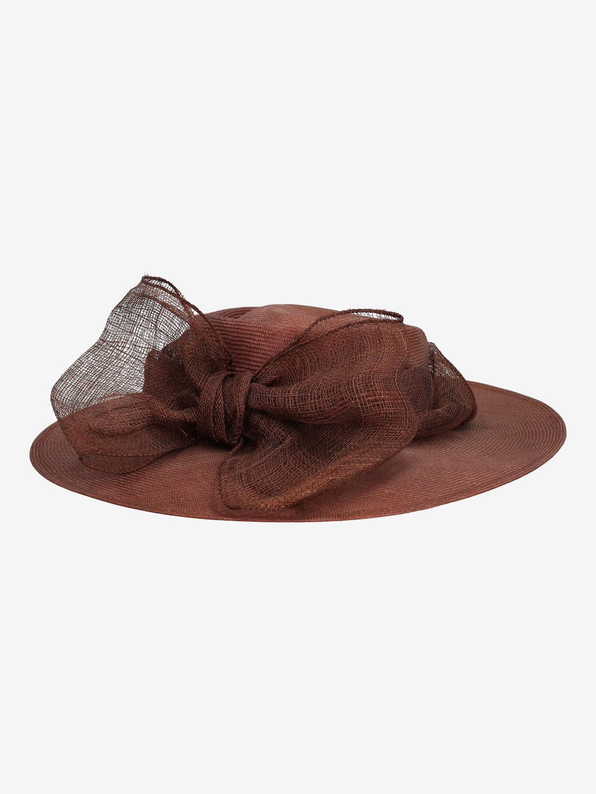 Vintage Brown Straw Hat with Mesh Bow Detail W130126.3  Vintage 