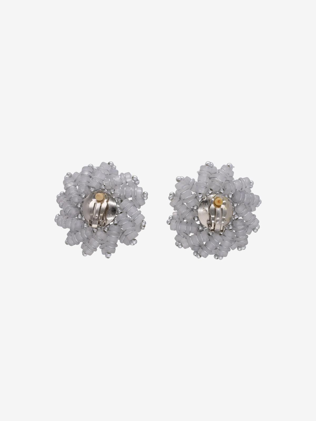 Vintage Beaded Floral Earrings with Silver Center W13426.4  Vintage 