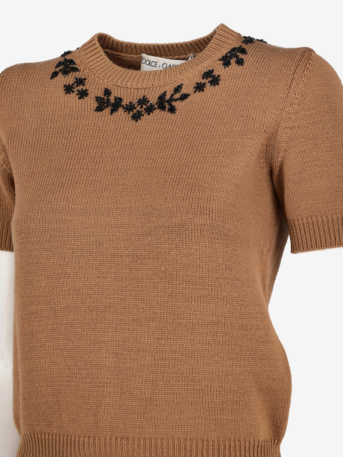 Dolce & Gabbana Knitted Wool T-Shirt with Beaded Floral Necklace Detail W7426.29  Dolce & Gabbana 