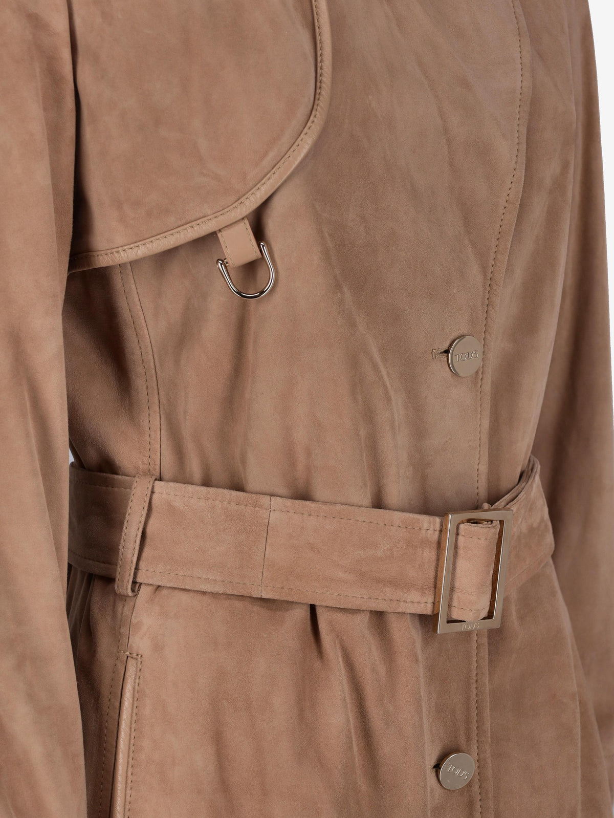 Tod's Long Suede Leather Coat with Belt and Buckle Details W7426.16  Tod's 