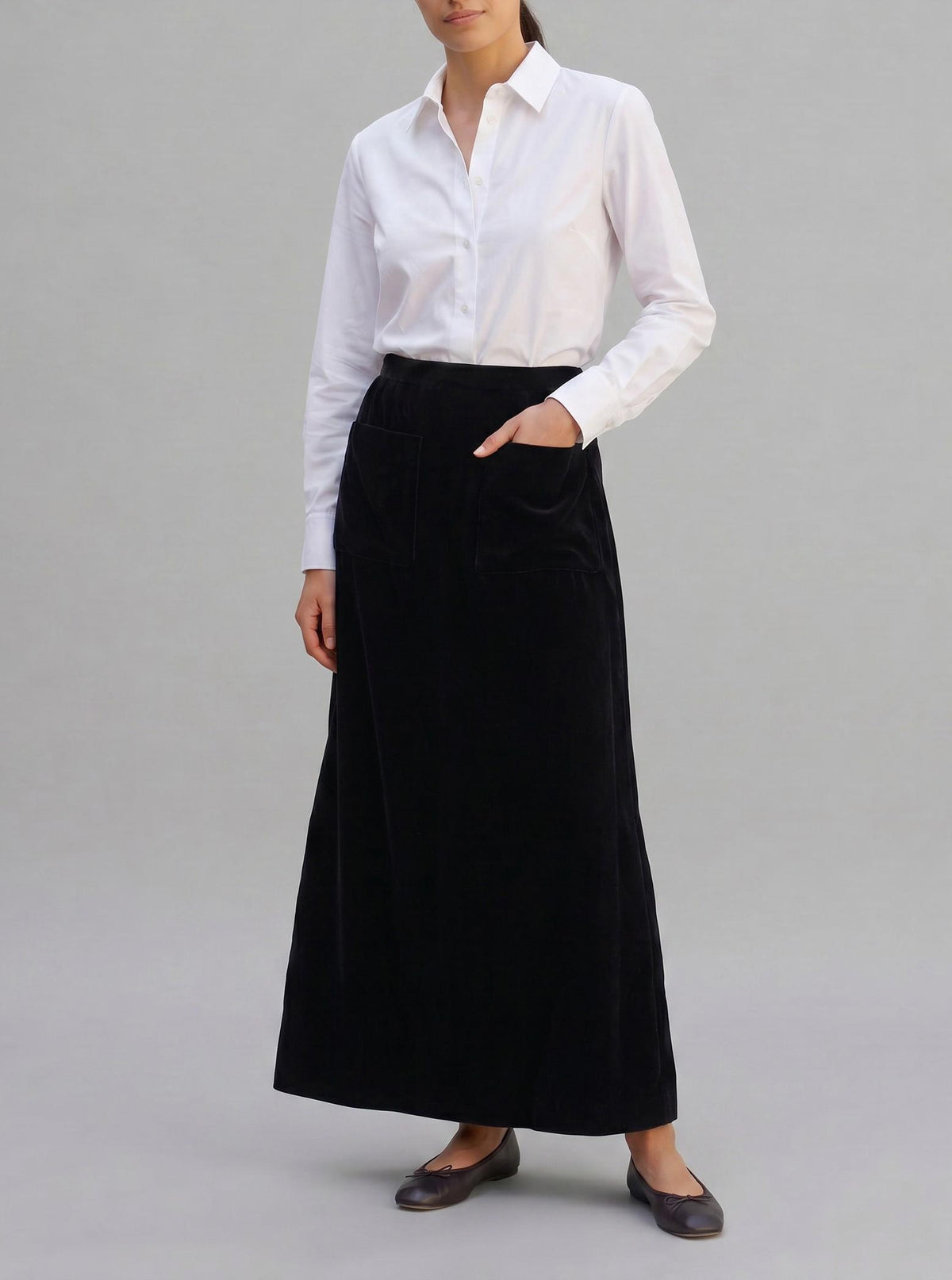 Courrèges Hyperbole Long Velvet Skirt with Front Pockets MR260725.159  Courrèges 