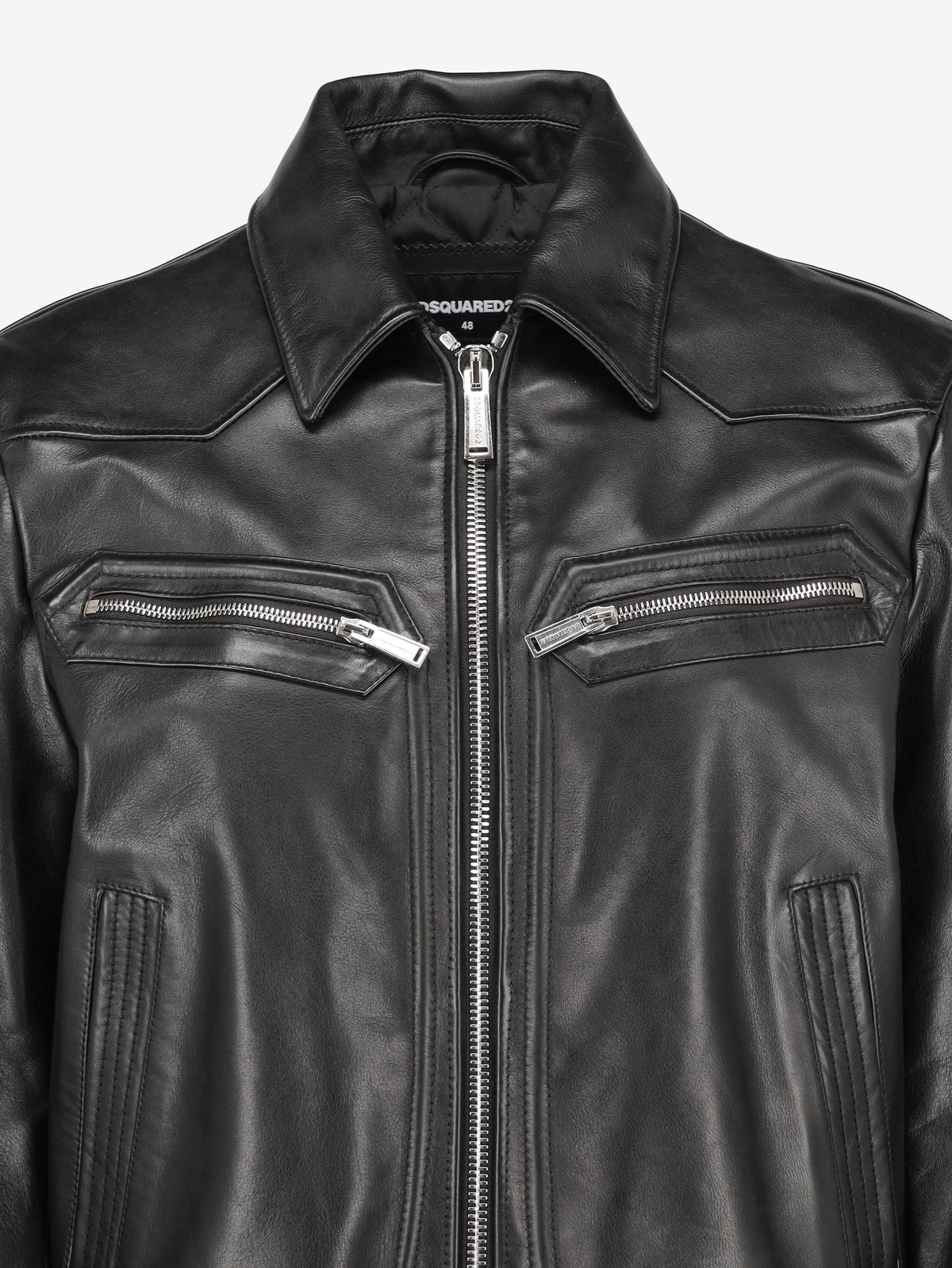 Dsquared2 Calf Leather Biker Jacket with Ribbed Hem CVM26.23.28  Dsquared² 
