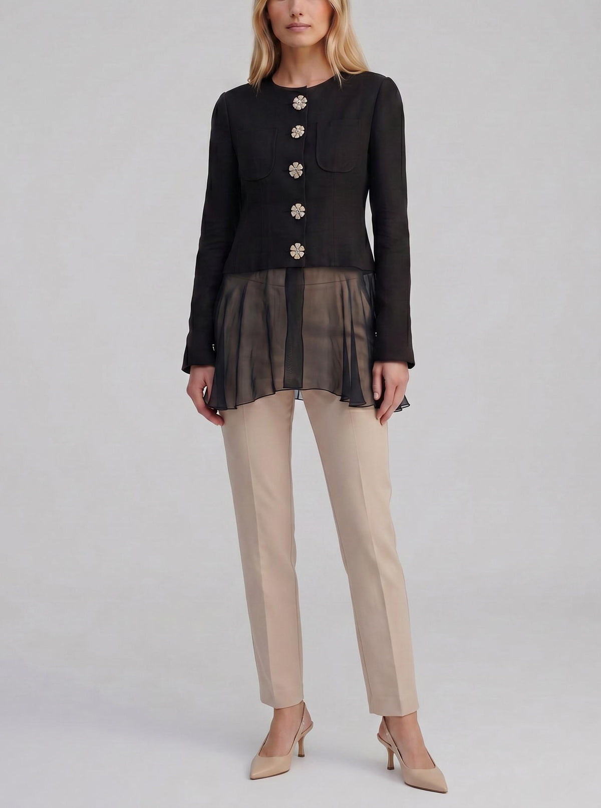 Karl Lagerfeld Embellished Blazer with Tulle Hem W27526.28  Karl Lagerfeld 
