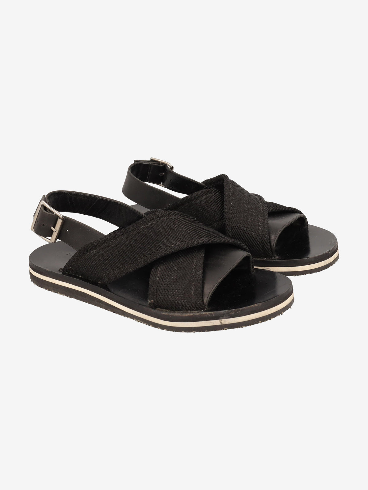 Marni Fussbett Sandal in Black Leather and Canvas MU260321.50  Marni 