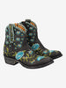 Cowboy Ankle Boots in Black Leather with Embroidered Flowers W7426.64  Vintage 
