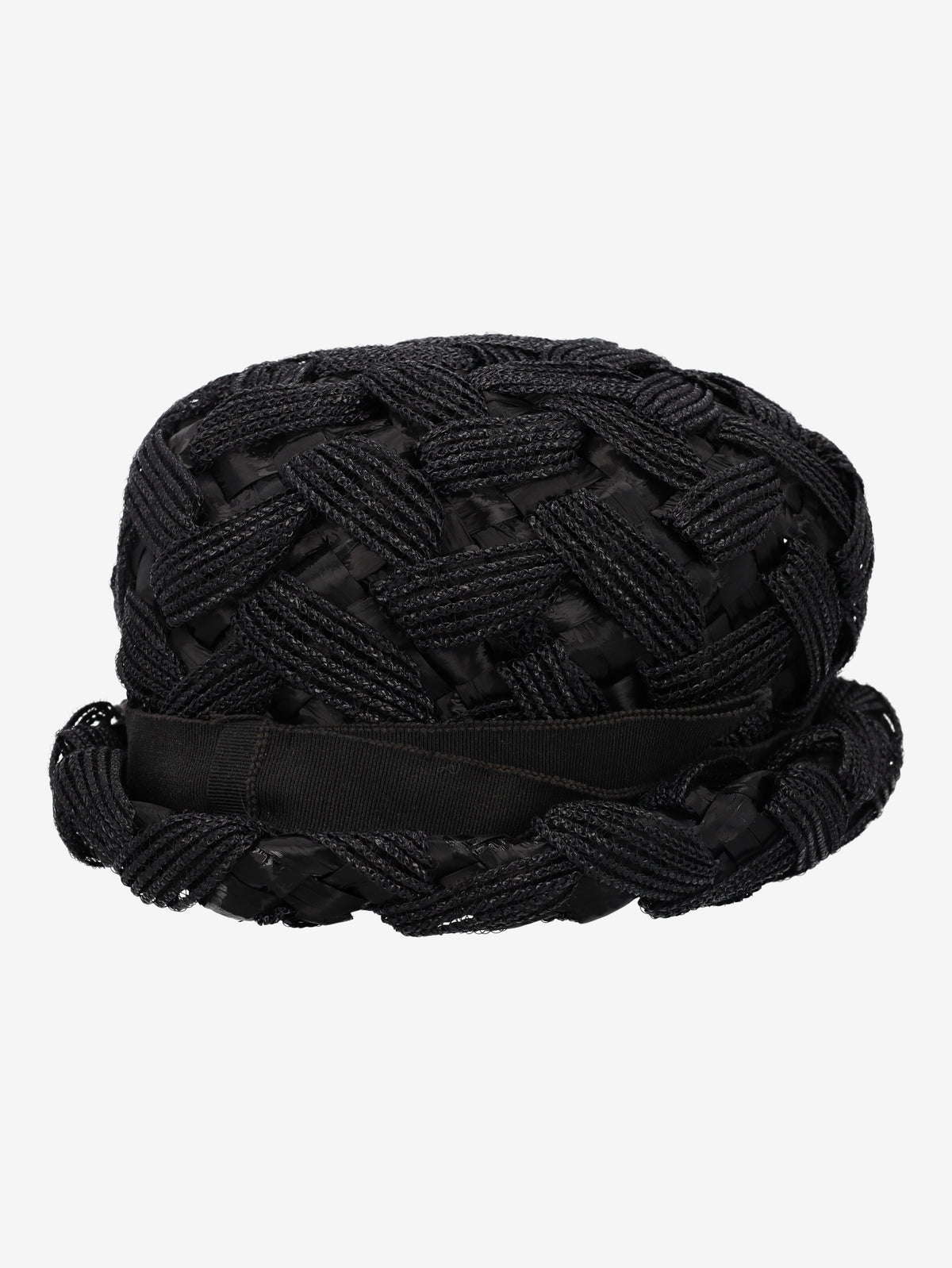 Vintage 1960s Midnight Black Woven Straw Pillbox Hat BR004746  Vintage 