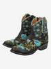 Cowboy Ankle Boots in Black Leather with Embroidered Flowers W7426.64  Vintage 