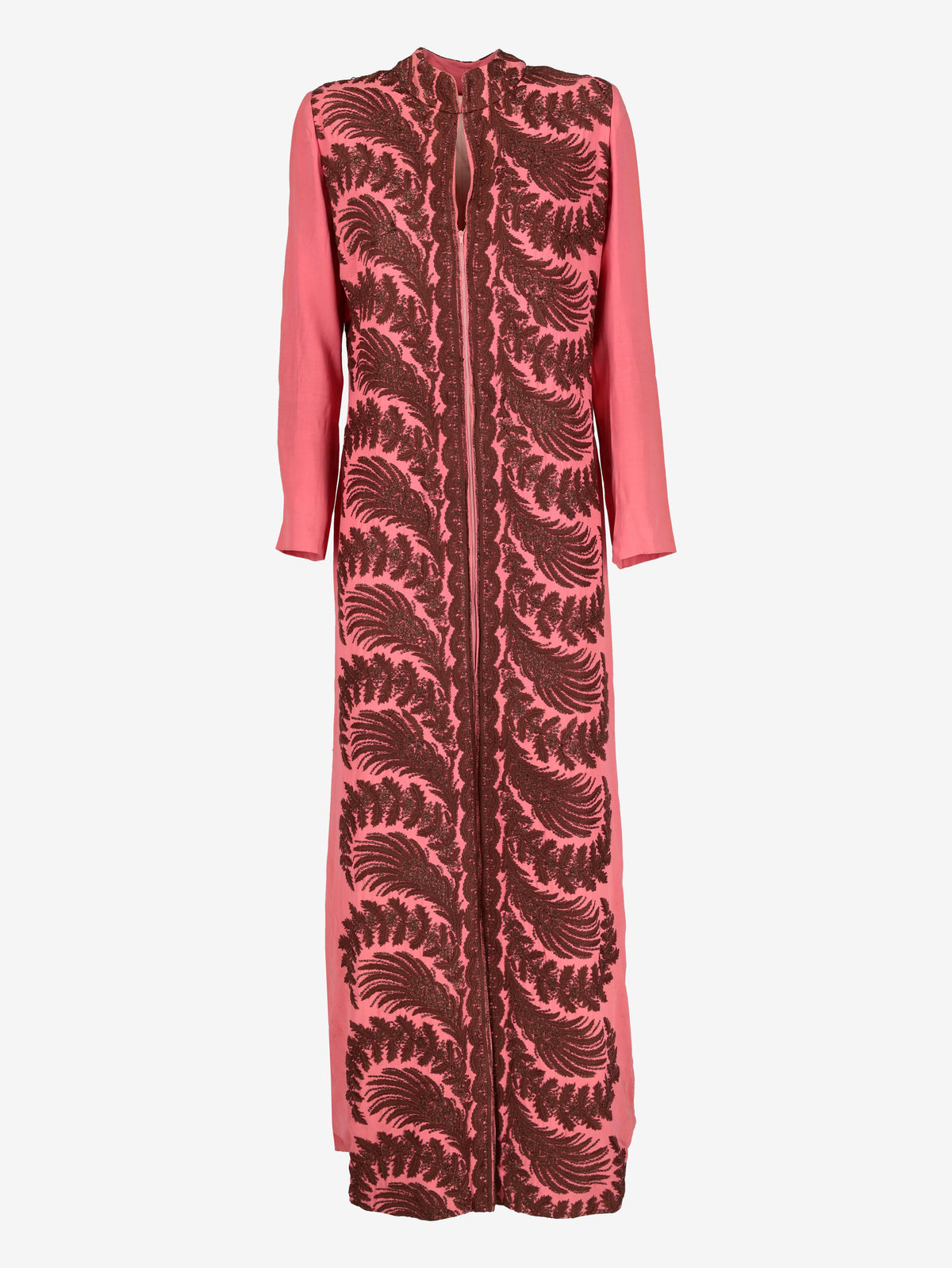 Vintage Pink Kaftan Dress with Dark Brown Embroidery W150626.11  Vintage 