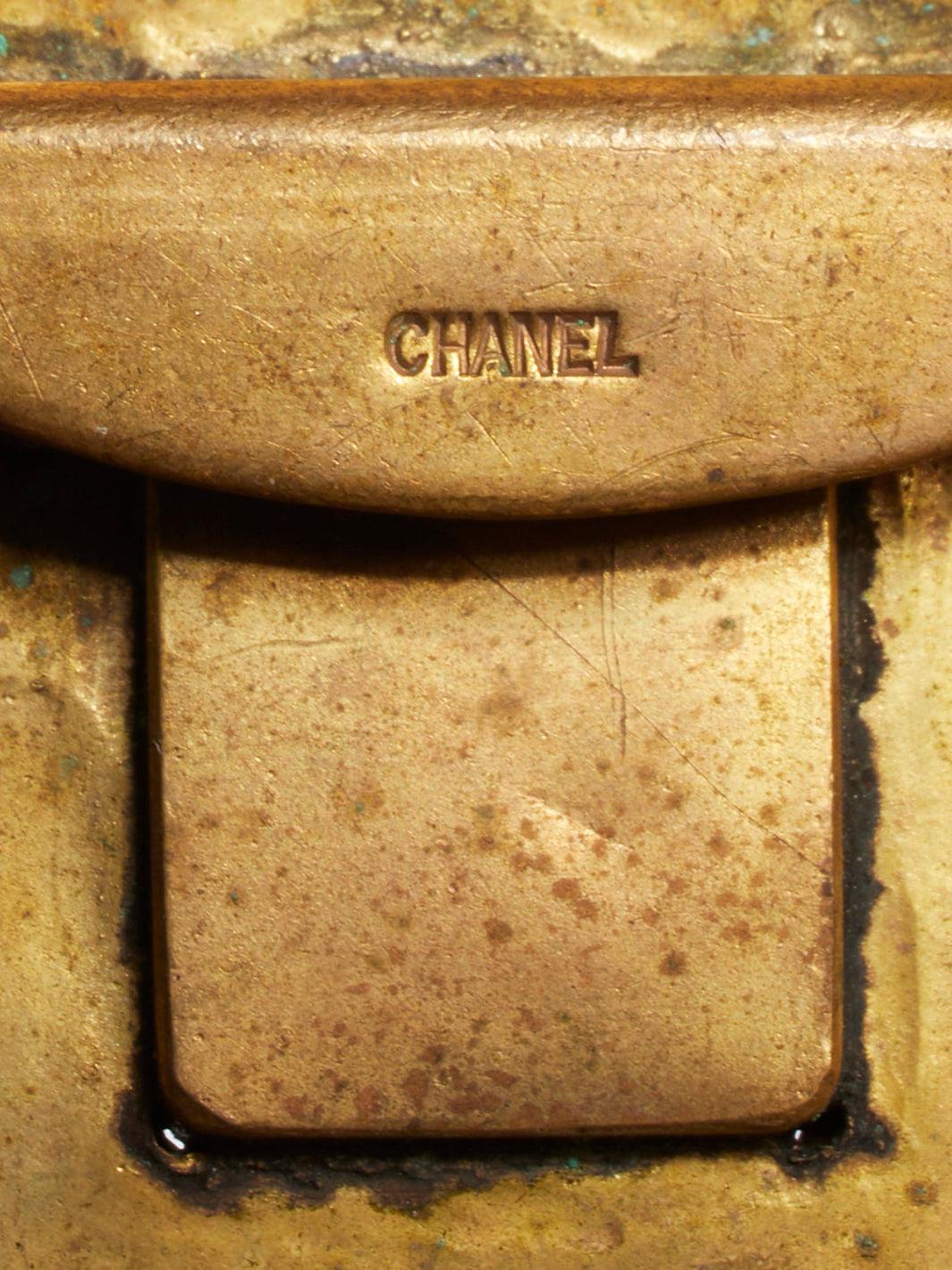 1980s brass Chanel buckle with purple stone B0045  Chanel 