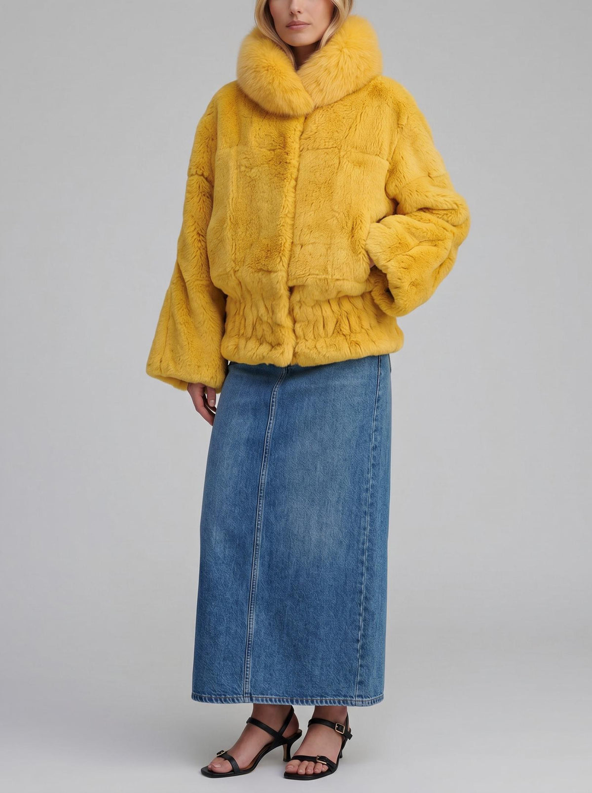 Dolce & Gabbana Yellow Fur Jacket W27526.174  Dolce & Gabbana 