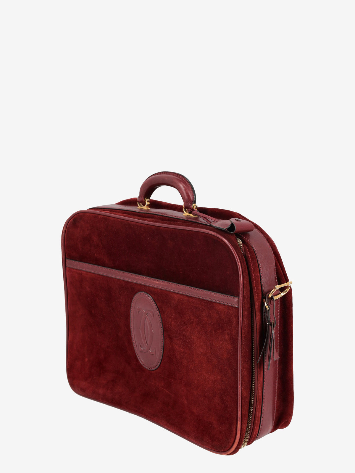 Must De Cartier Burgundy Suede Suitcase