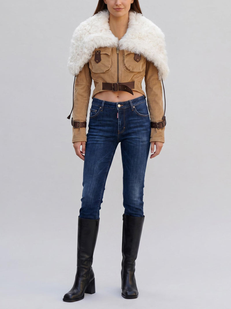 Dsquared2 AW23 Runway Shearling Corduroy Jacket with Belt Detail CVM26.23.37  Dsquared² 