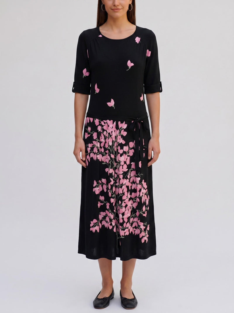 De Parisini olive dress with pink flowers, 70s MR511576 . De Parisini 