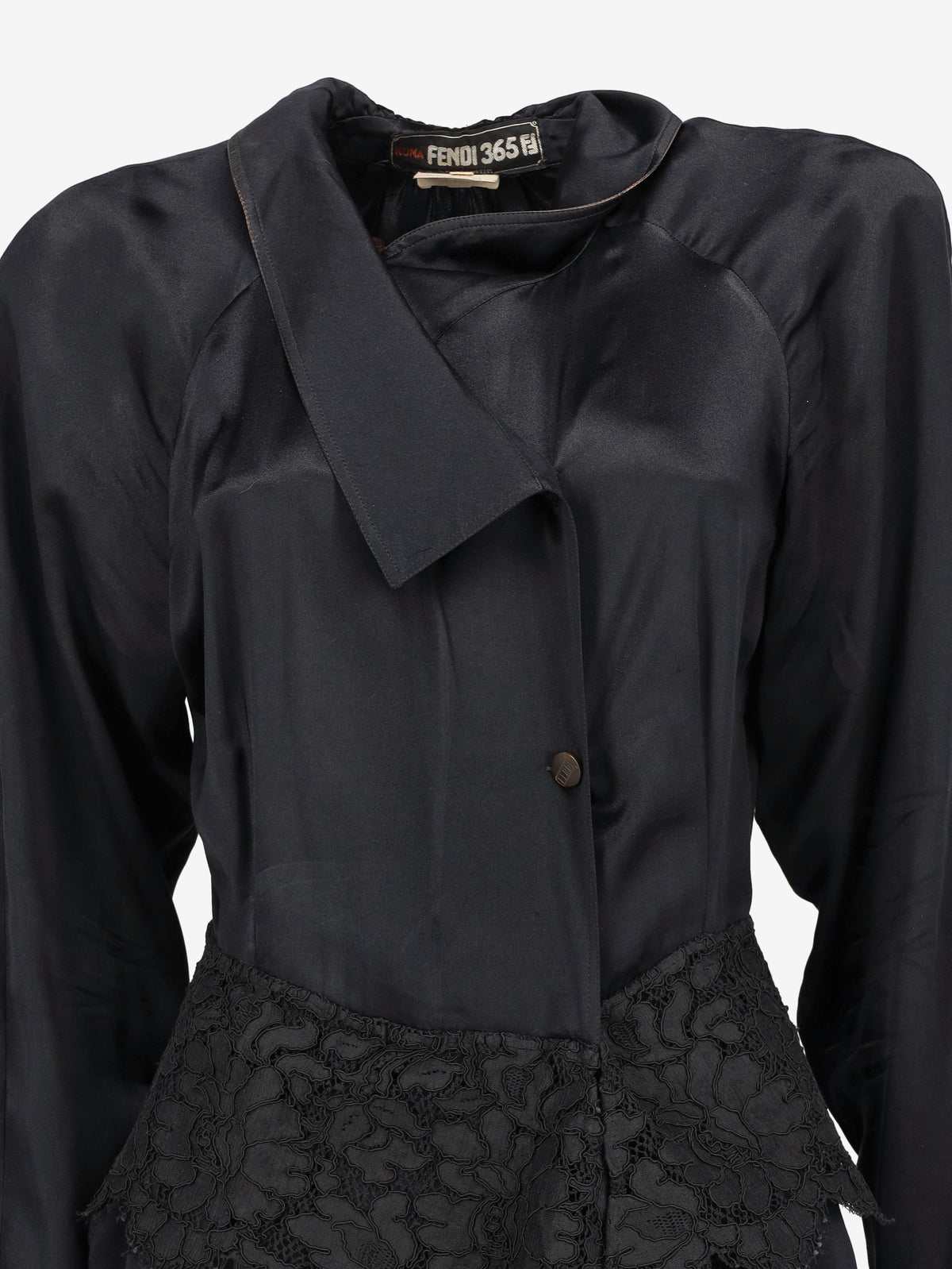 Fendi Black Silk Shirt Dress with Lace Detail W27526.17  Fendi 