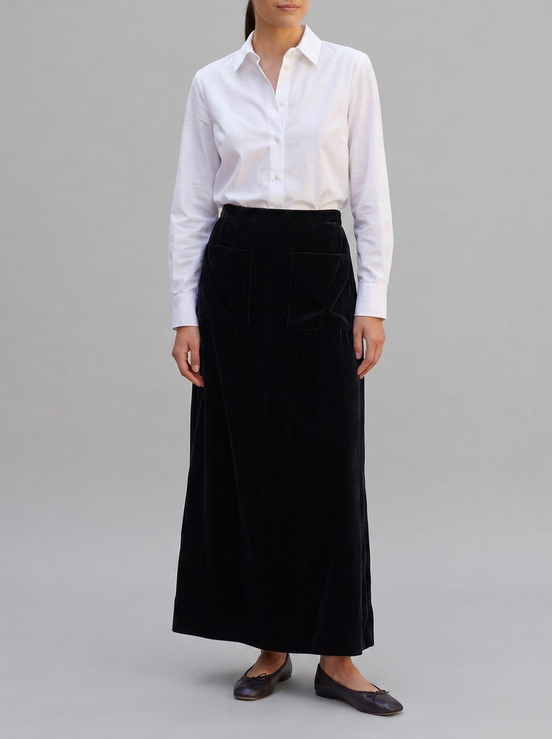 Courrèges Hyperbole Long Velvet Skirt with Front Pockets MR260725.159  Courrèges 