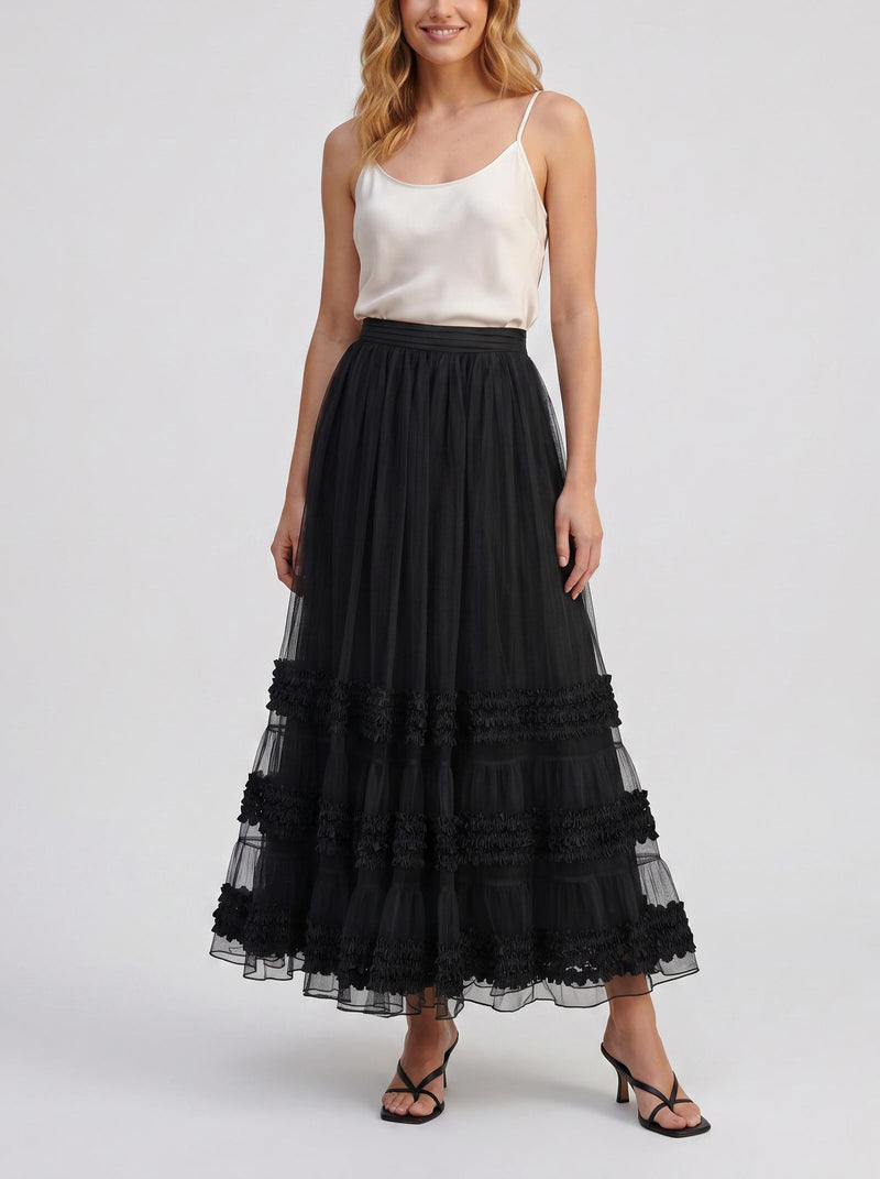 Vintage Voluminous Tulle Maxi Skirt with Satin Hem W27526.6  Vintage 