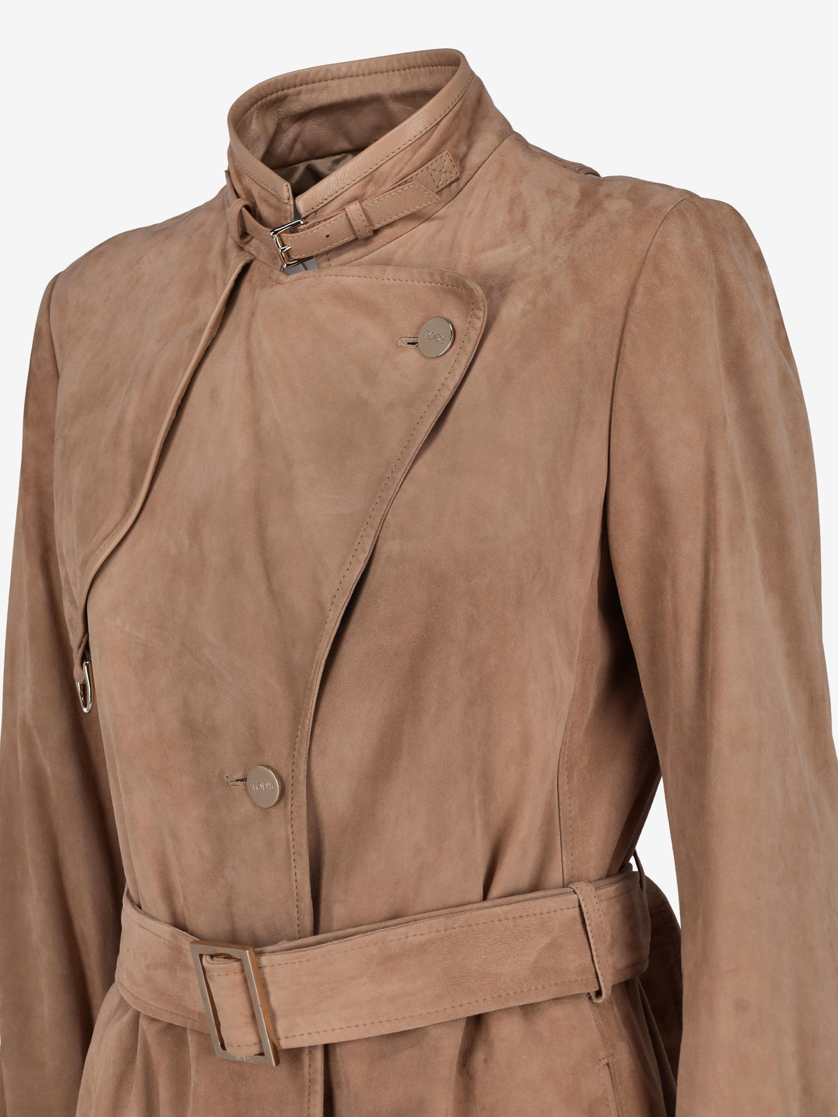 Tod's Long Suede Leather Coat with Belt and Buckle Details W7426.16  Tod's 