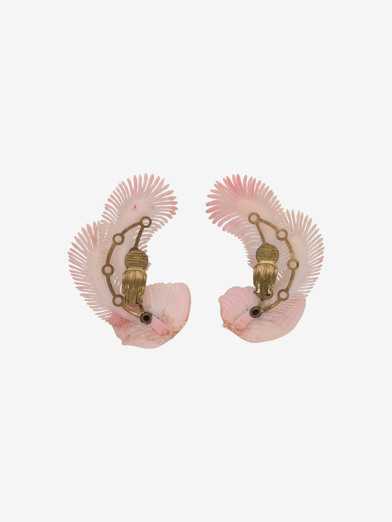 Vintage 1940s Feather and Floral Clip-On Earrings with Gem Detail W13426.27  Vintage 