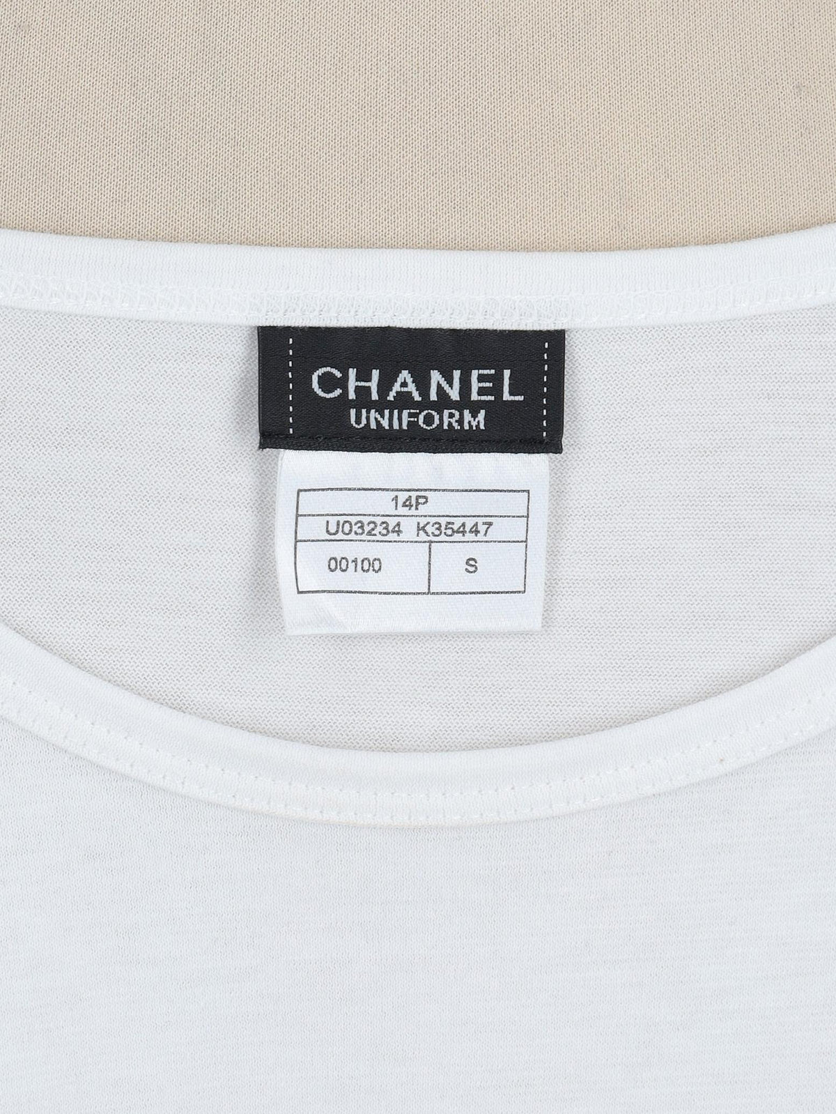Chanel Uniform White 3/4 Sleeve Top CVM22.12.6  Chanel 