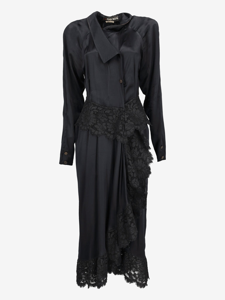 Fendi Black Silk Shirt Dress with Lace Detail W27526.17  Fendi 